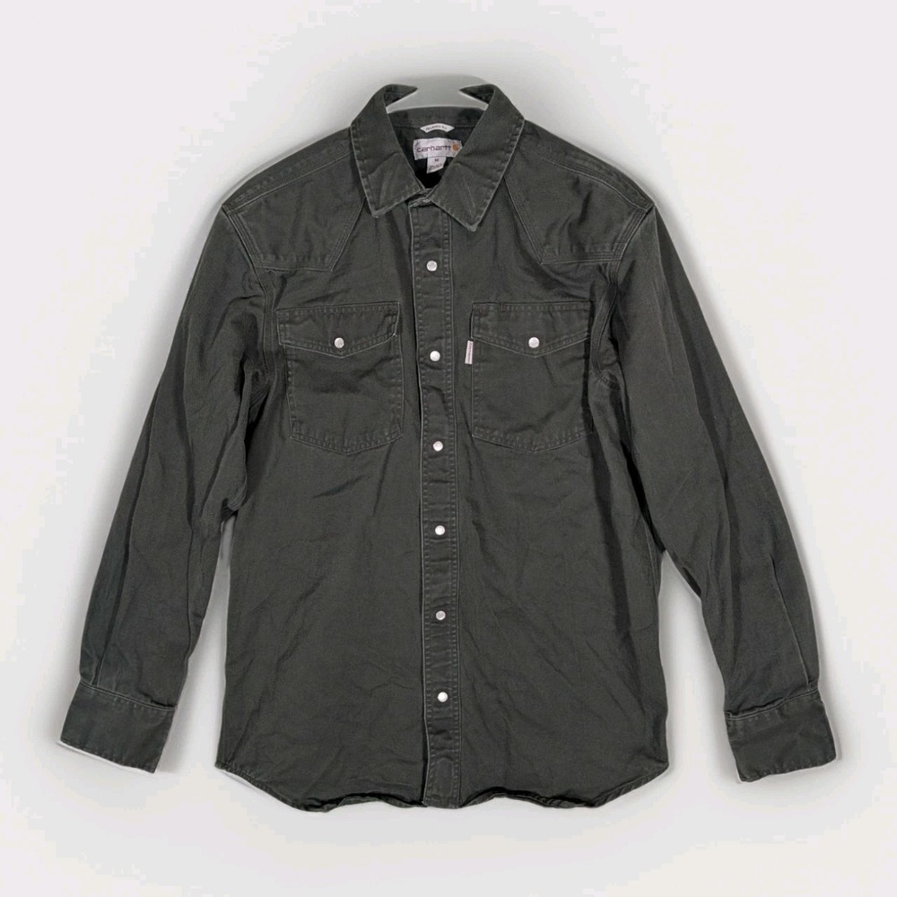 Carhartt Ironwood Twill Pearl Snap Shirt Men's Medium Gray Western Workwear